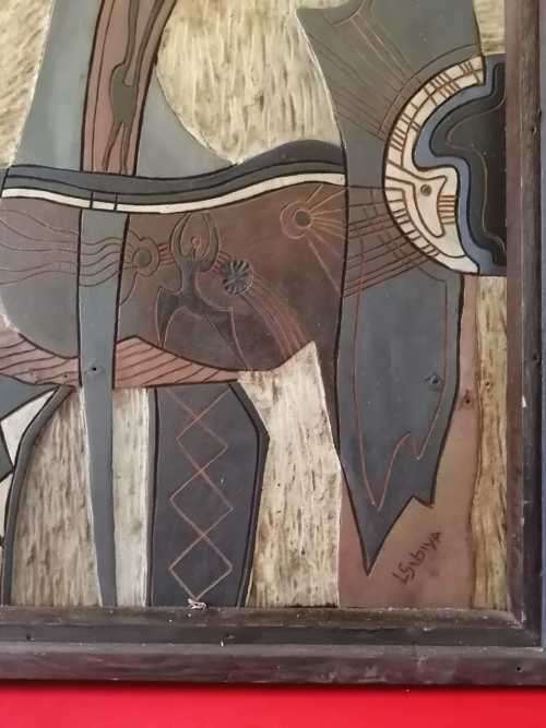 Lucky Sibiya wood block (south african), born 1942-1999. abstraut